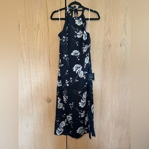 Elegant Navy Floral Halter Dress
